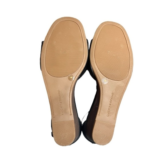 🌻NEW LUCKY BRAND Women's Jodella Black Leather Wedge Sandals Size 10 - Picture 11 of 14